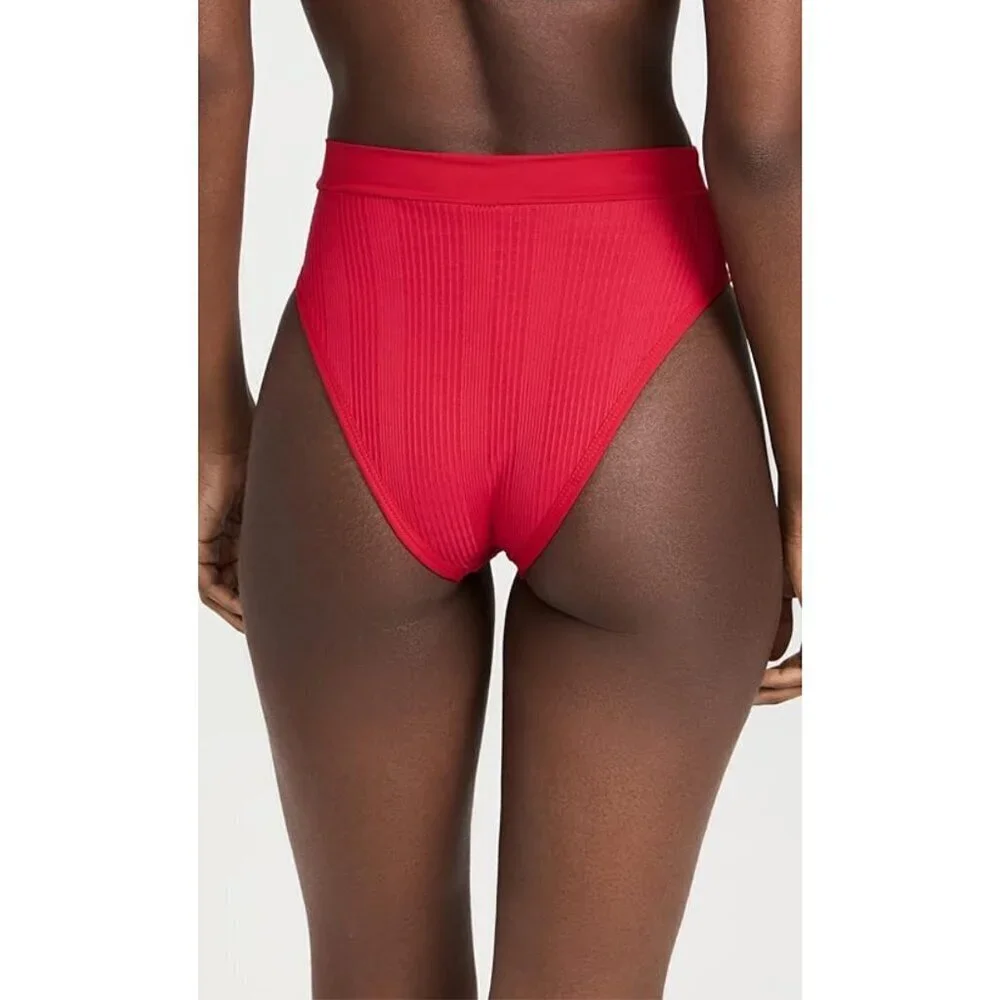 NWT l*space Frenchi Ribbed High Waisted Bikini Bottom in Lipstick Red Sz. XL